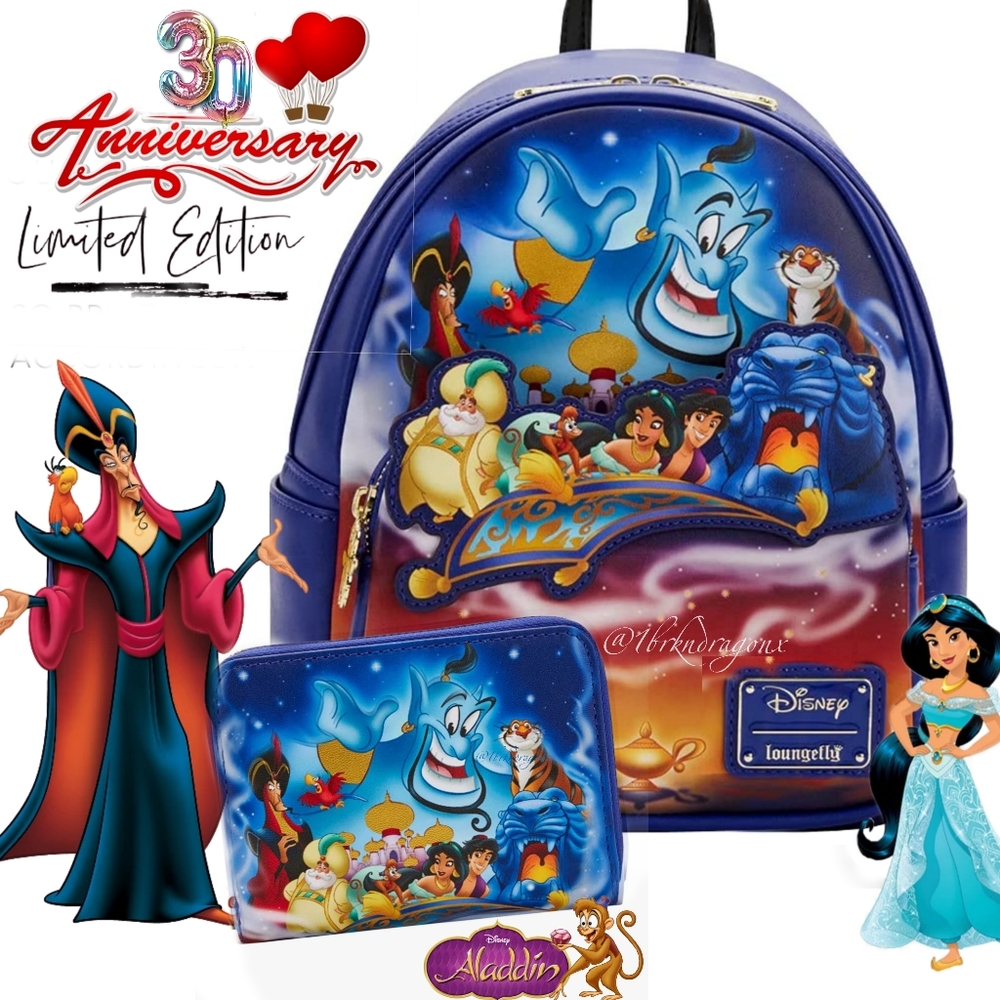 NWT Disney Anniversary Limited Edition Loungefly Backpack & Wallet Set Aladdin - Picture 16 of 16